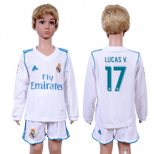 Real Madrid #17 Lucas V. Home Long Sleeves Kid Soccer Club Jersey
